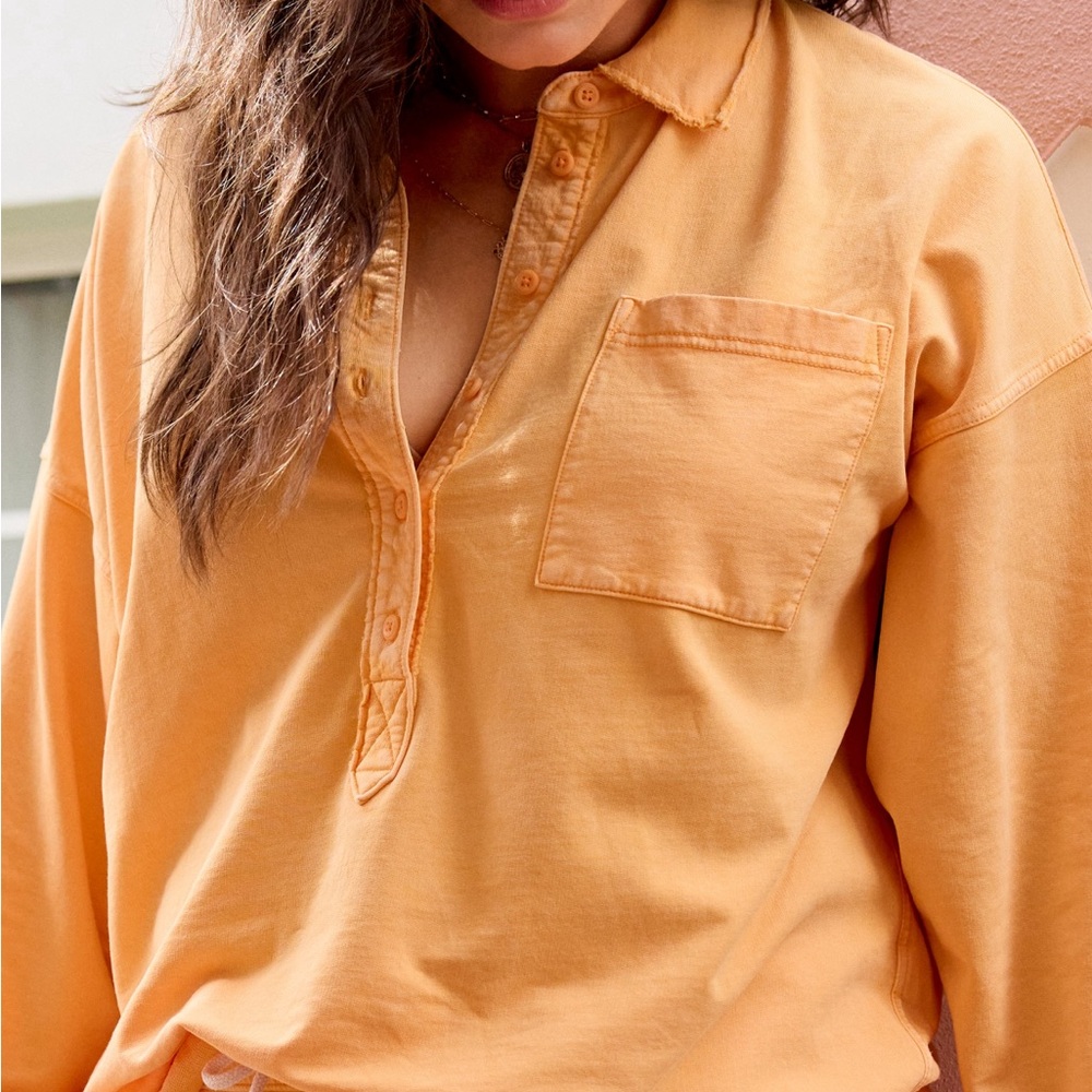 NWT Aerie Take It Easy Popover Polo Sweatshirt, Size S, Petal Orange